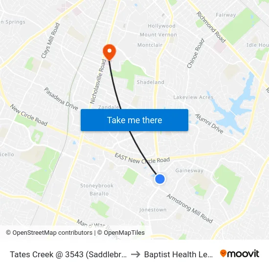 Tates Creek @ 3543 (Saddlebrook Apts) to Baptist Health Lexington map
