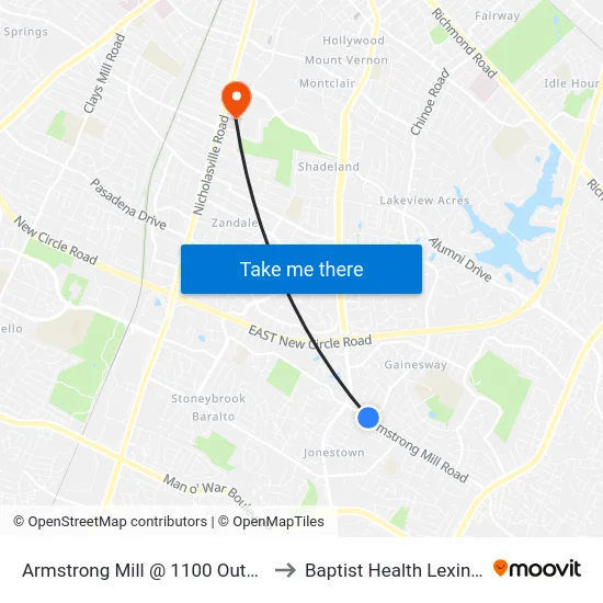Armstrong Mill @ 1100 Outbound to Baptist Health Lexington map