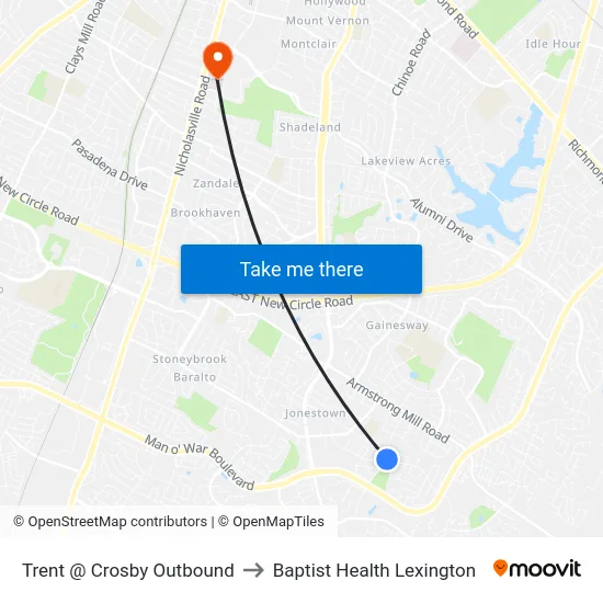 Trent @ Crosby Outbound to Baptist Health Lexington map