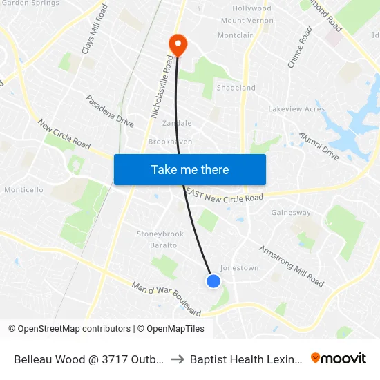 Belleau Wood @ 3717 Outbound to Baptist Health Lexington map