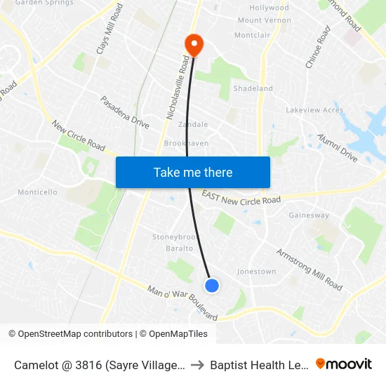 Camelot @ 3816 (Sayre Village) Outbound to Baptist Health Lexington map