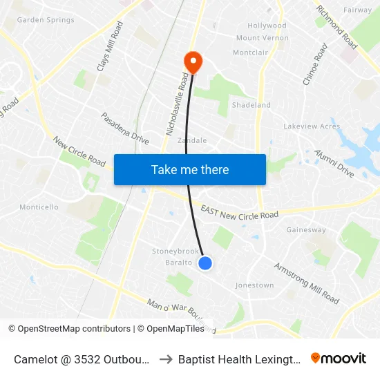 Camelot @ 3532 Outbound to Baptist Health Lexington map