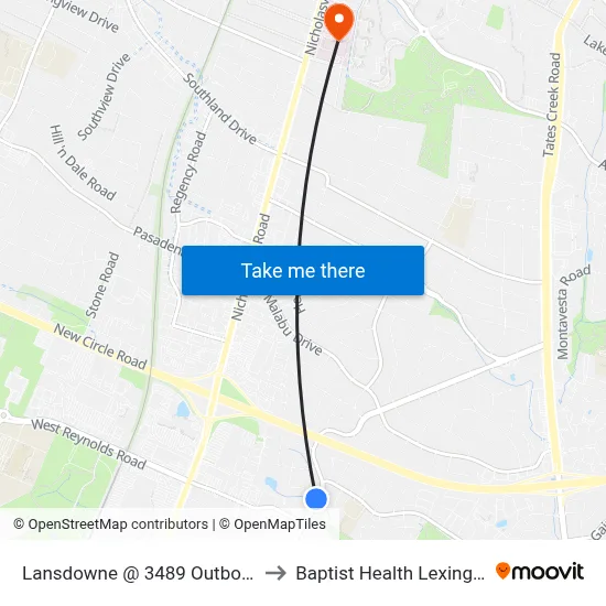 Lansdowne @ 3489 Outbound to Baptist Health Lexington map
