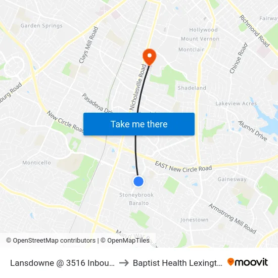 Lansdowne @ 3516 Inbound to Baptist Health Lexington map