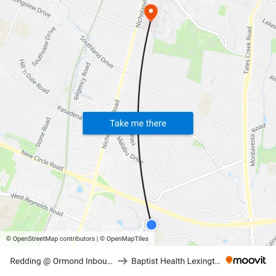 Redding @ Ormond Inbound to Baptist Health Lexington map