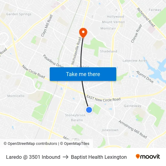 Laredo @ 3501 Inbound to Baptist Health Lexington map