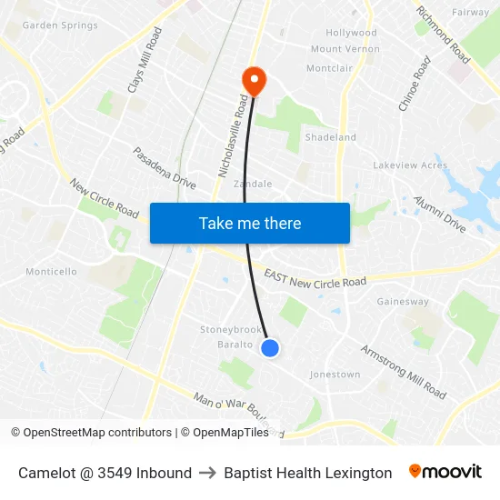 Camelot @ 3549 Inbound to Baptist Health Lexington map