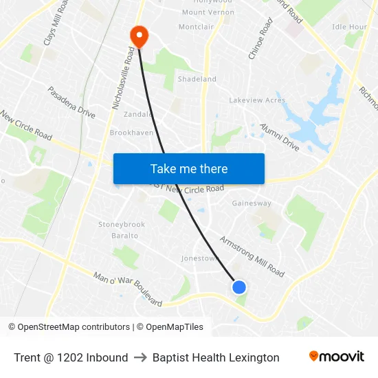 Trent @ 1202 Inbound to Baptist Health Lexington map