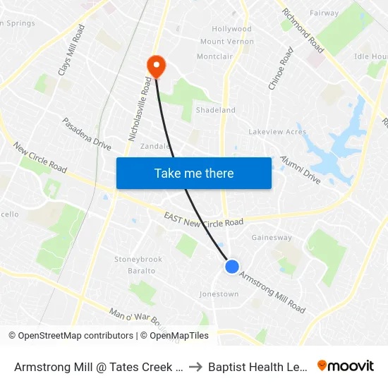 Armstrong Mill @ Tates Creek Outbound to Baptist Health Lexington map