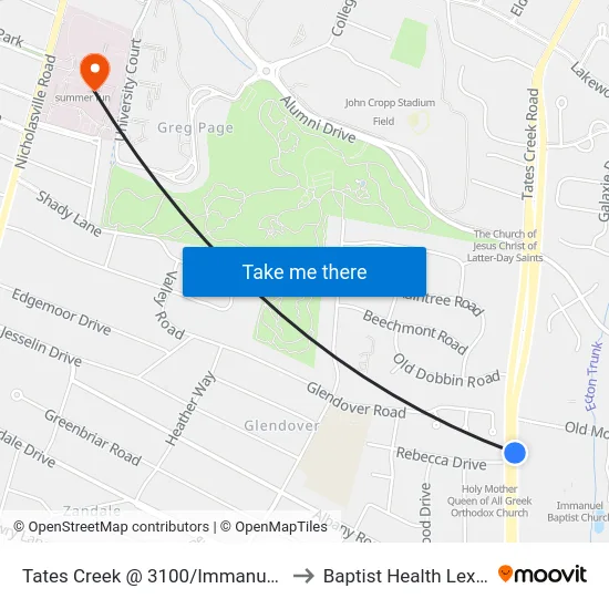 Tates Creek @ 3100/Immanuel Church to Baptist Health Lexington map