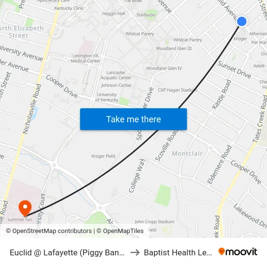 Euclid @ Lafayette (Piggy Bank Stop) Inb to Baptist Health Lexington map