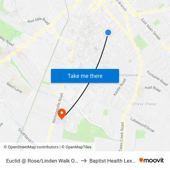 Euclid @ Rose/Linden Walk Outbound to Baptist Health Lexington map