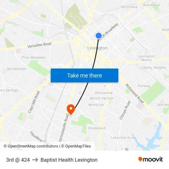 3rd @ 424 to Baptist Health Lexington map