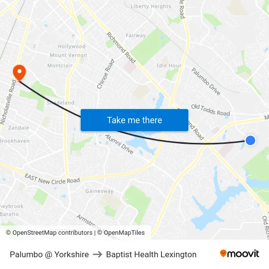 Palumbo @ Yorkshire to Baptist Health Lexington map