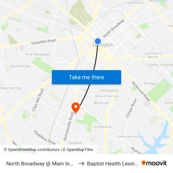 North Broadway @ Main Inbound to Baptist Health Lexington map