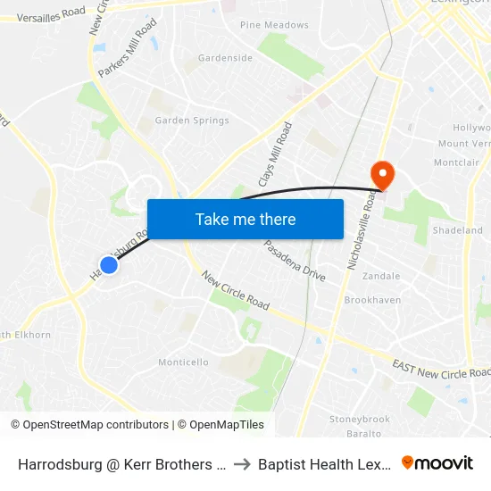 Harrodsburg @ Kerr Brothers Inbound to Baptist Health Lexington map