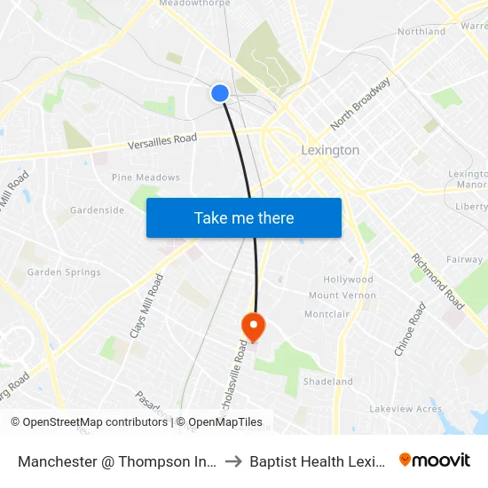 Manchester @ Thompson Inbound to Baptist Health Lexington map