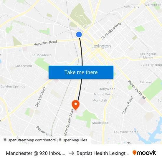 Manchester @ 920 Inbound to Baptist Health Lexington map
