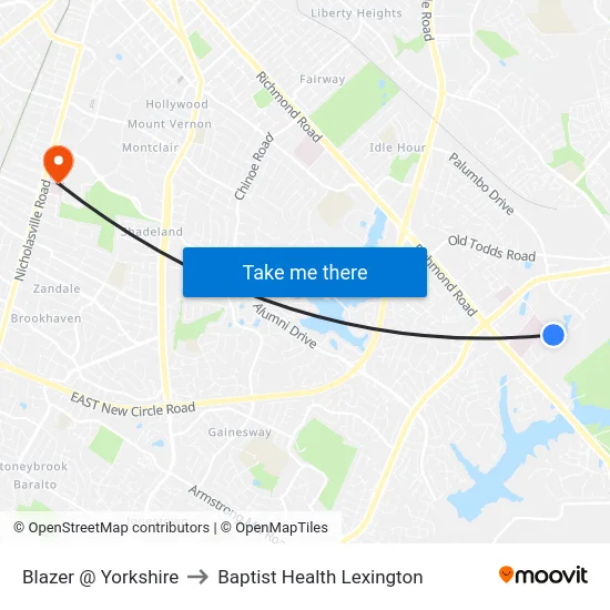 Blazer @ Yorkshire to Baptist Health Lexington map