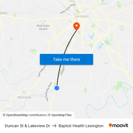 Duncan St & Lakeview Dr to Baptist Health Lexington map