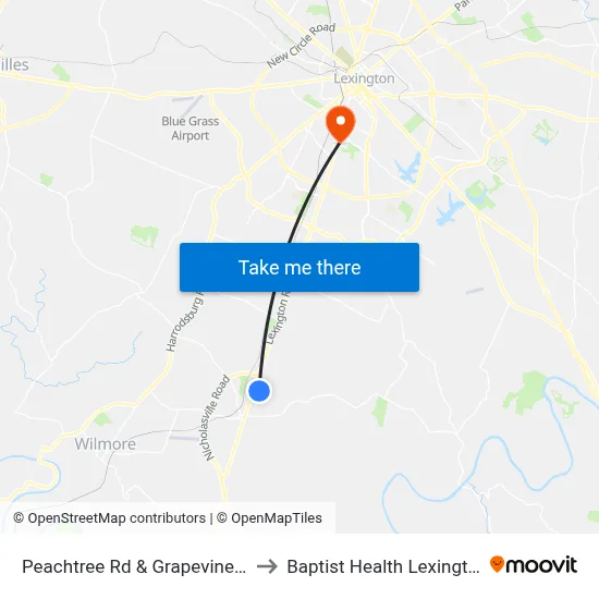 Peachtree Rd & Grapevine Ct to Baptist Health Lexington map