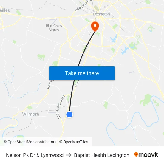 Nelson Pk Dr & Lynnwood to Baptist Health Lexington map