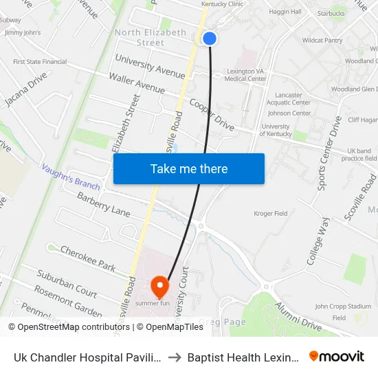 Uk Chandler Hospital Pavilion A to Baptist Health Lexington map