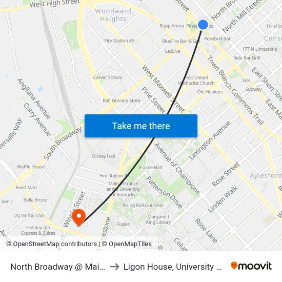 North Broadway @ Main Inbound to Ligon House, University of Kentucky map