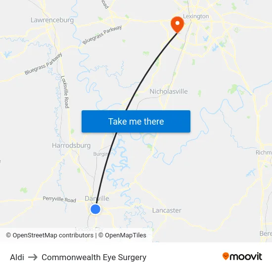 Aldi to Commonwealth Eye Surgery map