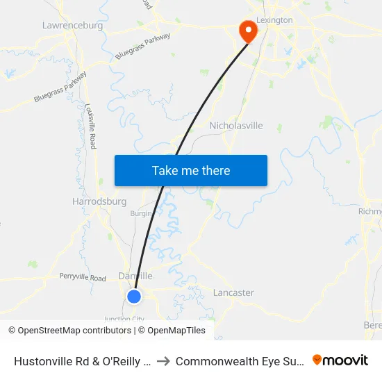 Hustonville Rd & O'Reilly Auto to Commonwealth Eye Surgery map