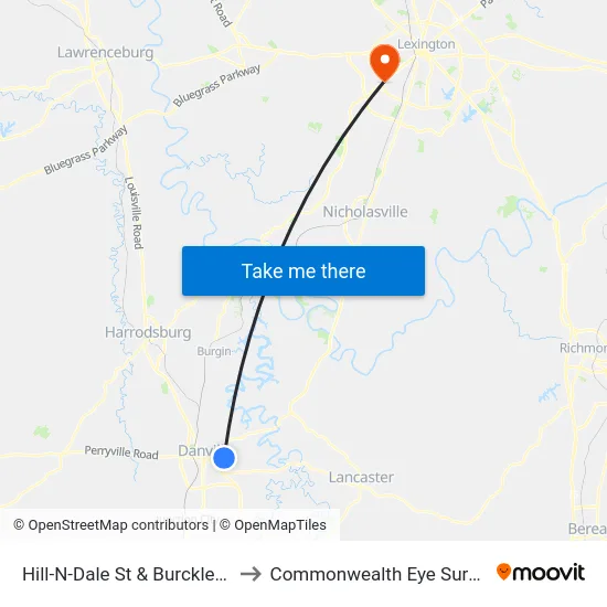 Hill-N-Dale St & Burckley Dr to Commonwealth Eye Surgery map