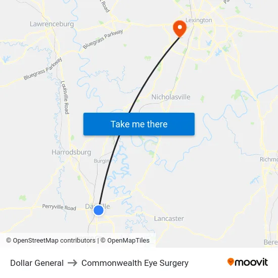 Dollar General to Commonwealth Eye Surgery map