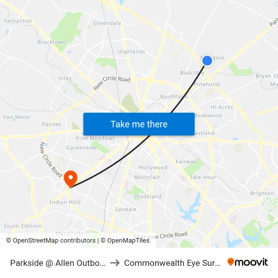 Parkside @ Allen Outbound to Commonwealth Eye Surgery map