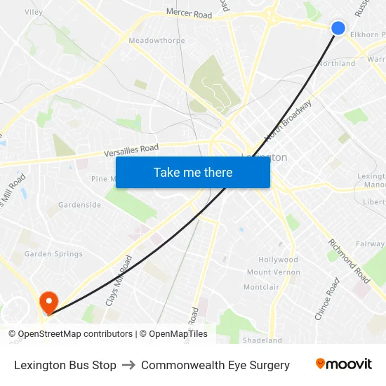 Lexington Bus Stop to Commonwealth Eye Surgery map