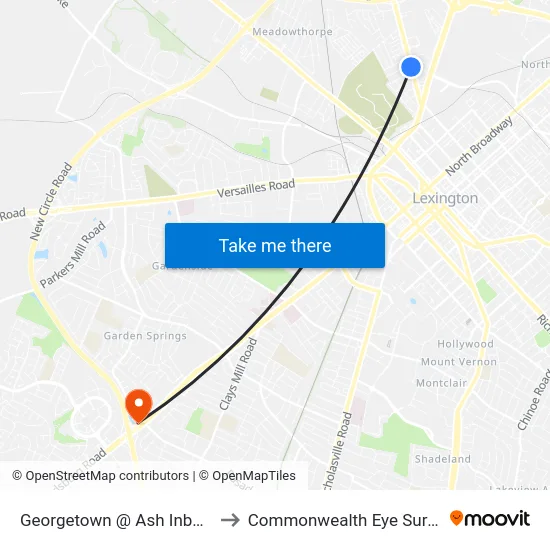 Georgetown @ Ash Inbound to Commonwealth Eye Surgery map
