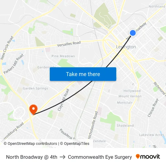 North Broadway @ 4th to Commonwealth Eye Surgery map