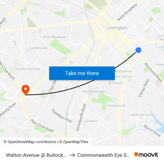 Walton Avenue @ Bullock Place to Commonwealth Eye Surgery map