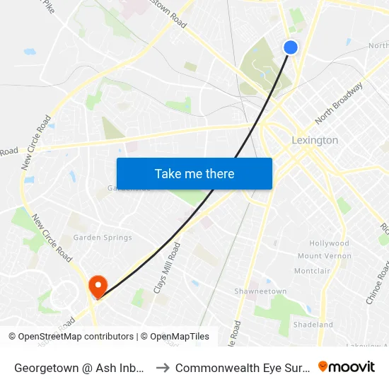 Georgetown @ Ash Inbound to Commonwealth Eye Surgery map
