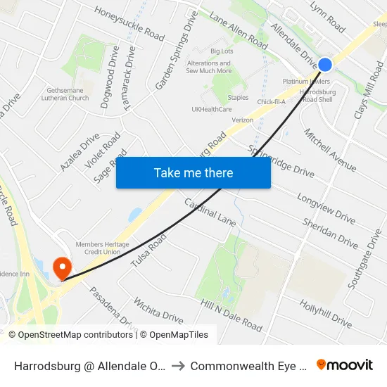 Harrodsburg @ Allendale Outbound to Commonwealth Eye Surgery map