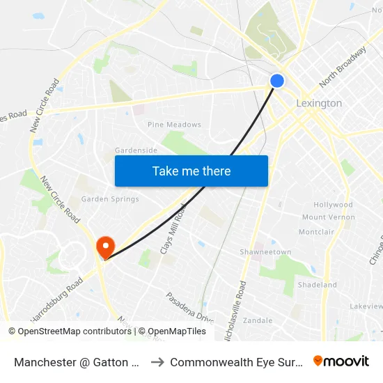 Manchester @ Gatton Park to Commonwealth Eye Surgery map