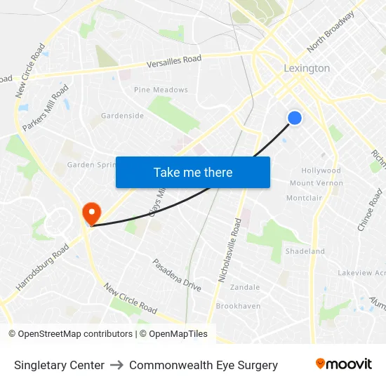 Singletary Center to Commonwealth Eye Surgery map