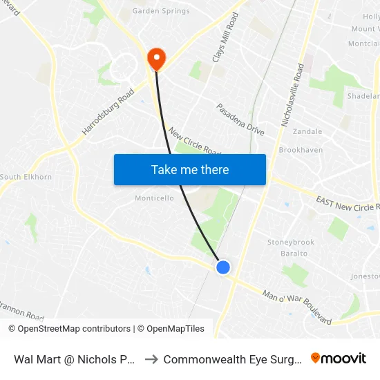 Wal Mart @ Nichols Park to Commonwealth Eye Surgery map