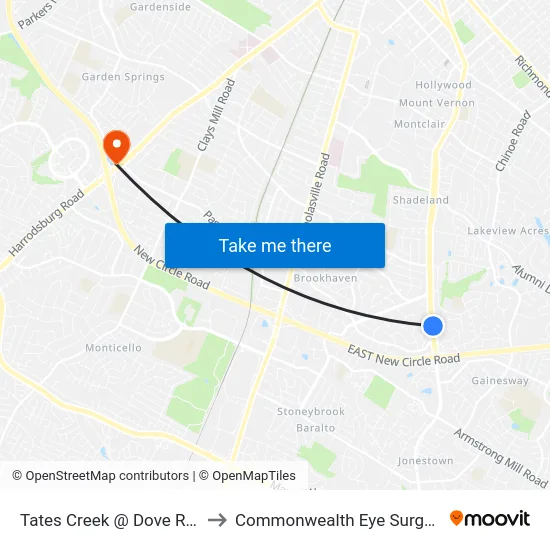 Tates Creek @ Dove Run to Commonwealth Eye Surgery map