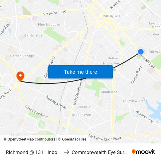 Richmond @ 1311 Inbound to Commonwealth Eye Surgery map