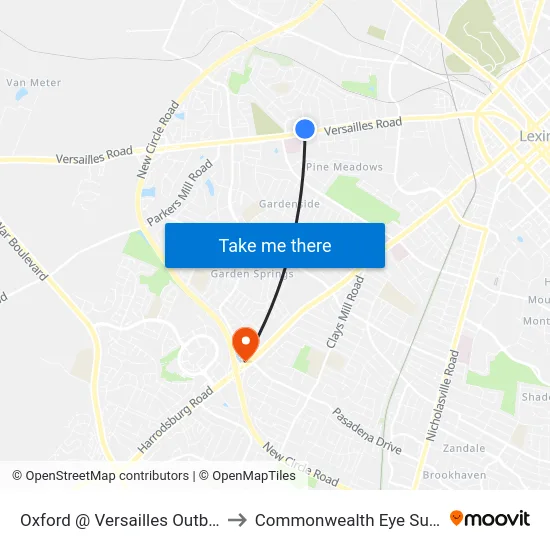 Oxford @ Versailles Outbound to Commonwealth Eye Surgery map