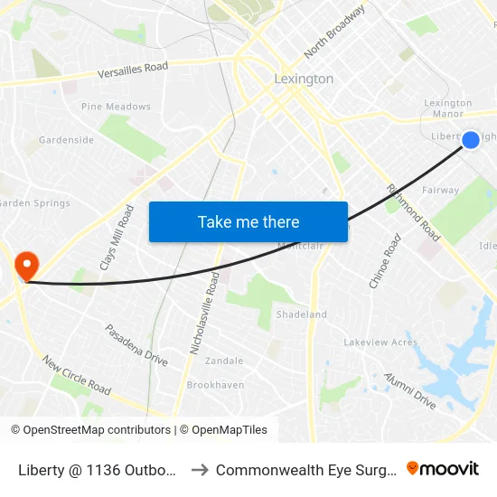 Liberty @ 1136 Outbound to Commonwealth Eye Surgery map