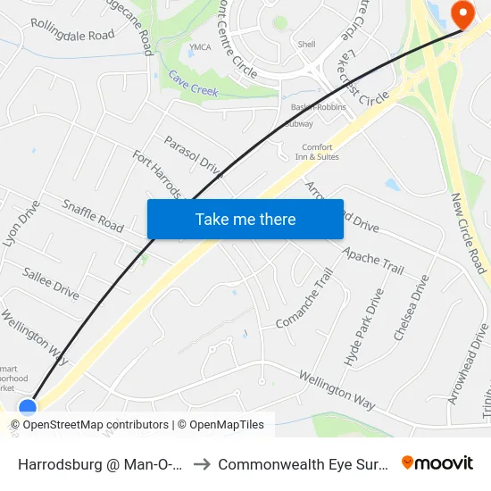 Harrodsburg @ Man-O-War to Commonwealth Eye Surgery map