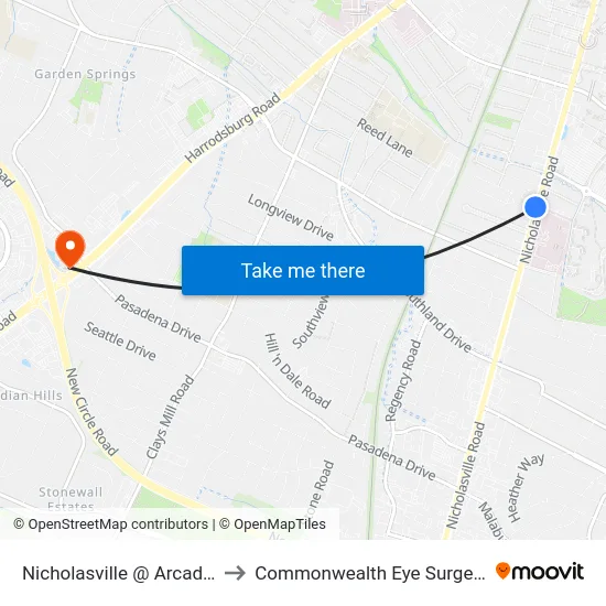 Nicholasville @ Arcadia to Commonwealth Eye Surgery map