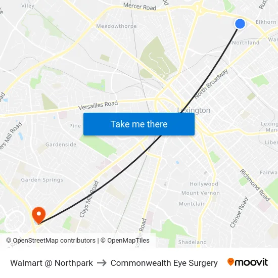 Walmart @ Northpark to Commonwealth Eye Surgery map