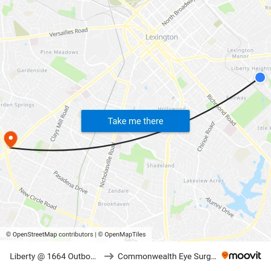 Liberty @ 1664 Outbound to Commonwealth Eye Surgery map